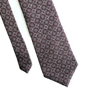 Vintage Oscar De La Renta Silk Tie Red Gray Geometric Print Luxury Classic Retro